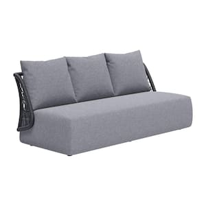 Mekan Black Frame 1-Piece Aluminum Frame Outdoor Couch with Gray Cushions