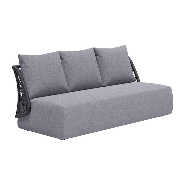 ZUO Mekan Black Frame 1-Piece Aluminum Frame Outdoor Couch with Gray Cushions