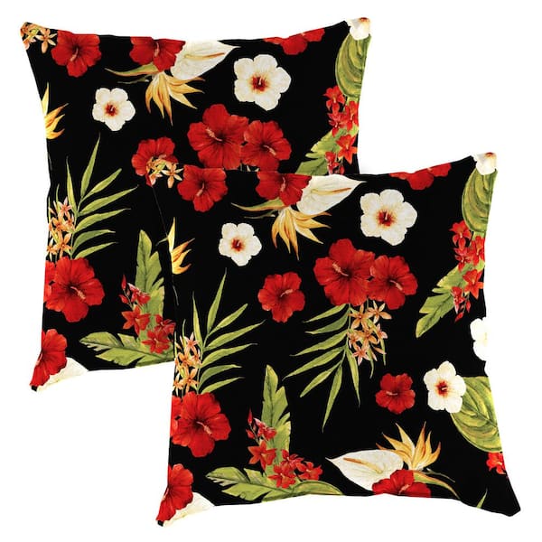 Jordan Manufacturing 16 in. L x 16 in. W x 4 in. T Square Outdoor Throw Pillow in Black Tropical (2-Pack)