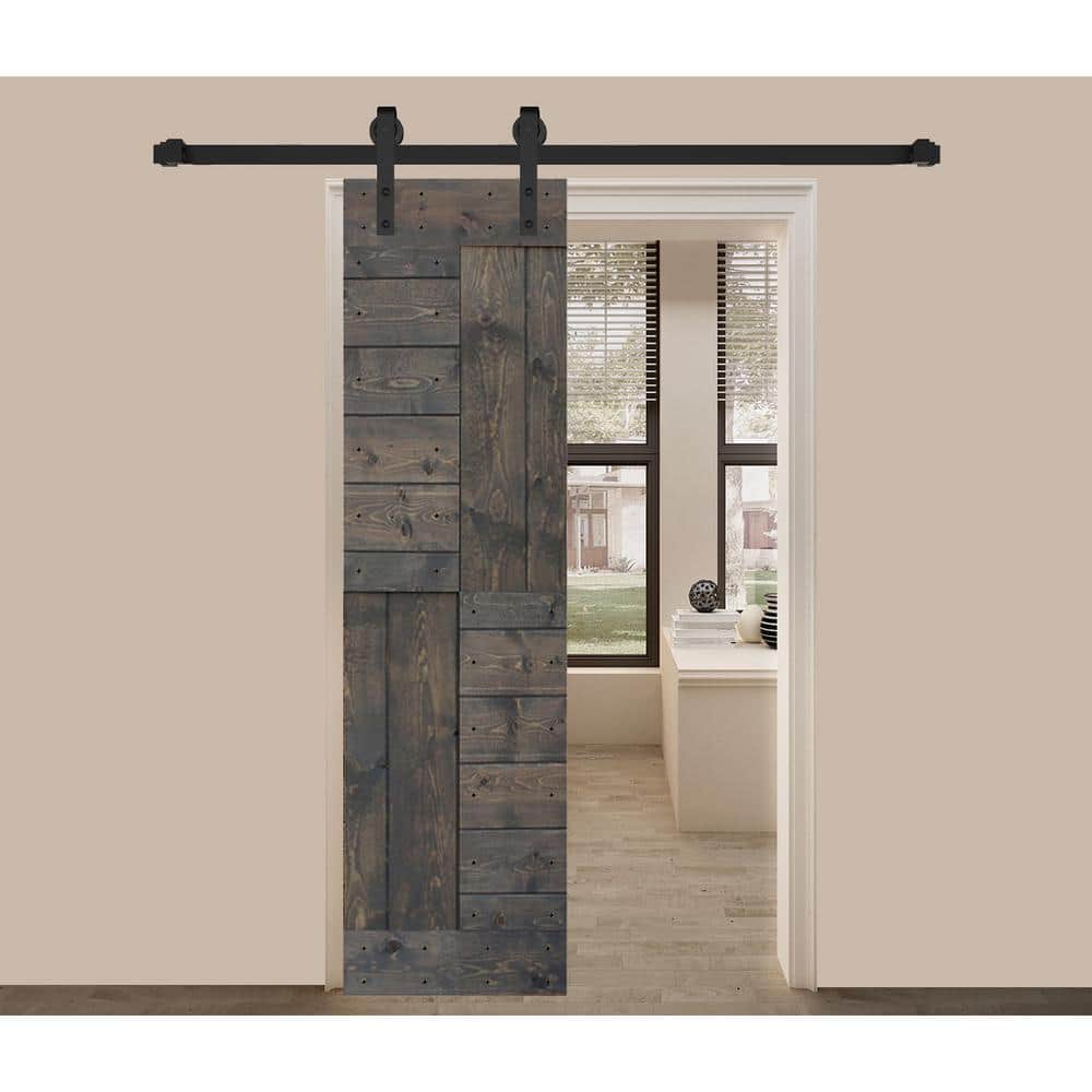 Smoky Gray Solid Wood Textured 24'' x 84'' Barn Door Slab