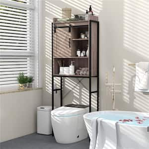 25 in. W x 67.5 in. H x 9.5 in. D Beige MDF Over-the-Toilet Storage Cabinet Bathroom Organizer in Gray