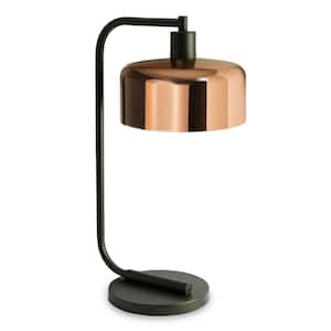 20 in. Copper Industrial Integrated LED Bedside Table Lamp with Copper Metal Shade