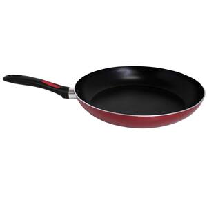 12 in. Aluminum Nonstick Frying Pan in Red with Glass Lid