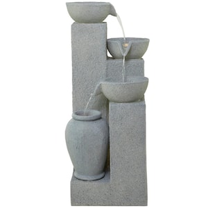 Light Gray Indoor and Outdoor 4-Tier Waterfall Fountain with LED Light