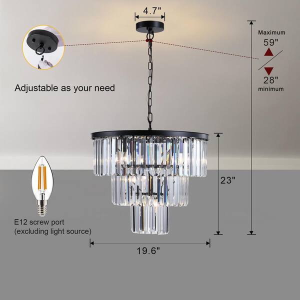 Basdien 20 in 3-Tier 7-light Luxury Black Chandelier Large Ceiling