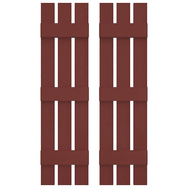Builders Edge 12 in. W x 55 in. H Vinyl Exterior Spaced Board and Batten Shutters Pair in Burgundy Red