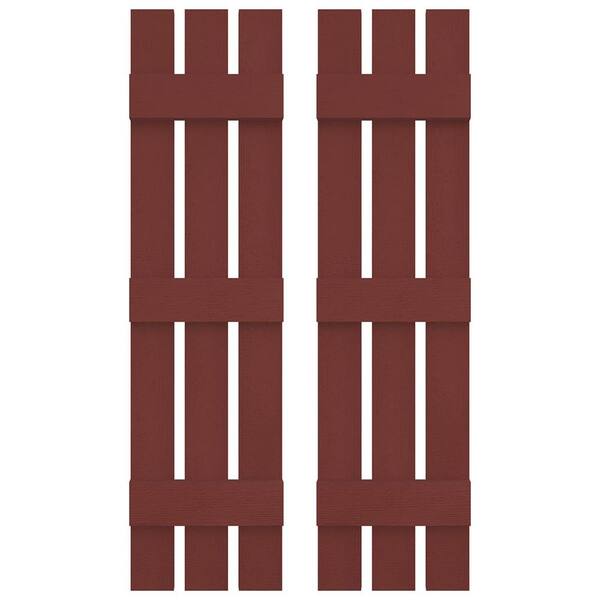 Builders Edge 12 in. W x 67 in. H Vinyl Exterior Spaced Board and Batten Shutters Pair in Burgundy Red