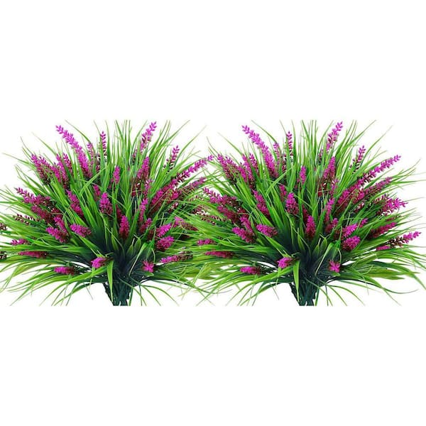 14.5 in. Magenta Indoor/Outdoor Artificial Lavender and Monkey Grass UV Resistant Plastic Greenery 12-Pack