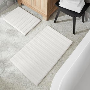 Memory Foam White Striped 2-Piece Bath Rug Set
