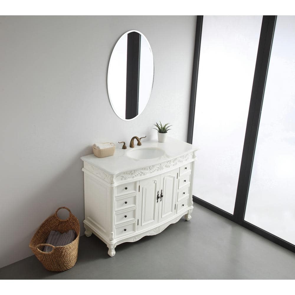 Antique White 48" Freestanding Single Vanity with Quartz Top