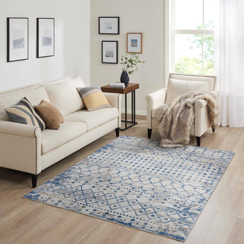 Gold and Cream Rectangular 6' x 9' Easy Care Synthetic Area Rug