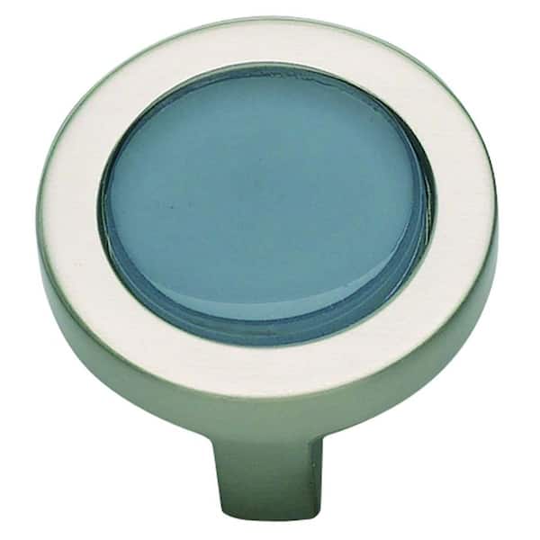 Atlas Homewares Spa Collection 1-1/4 in. Blue Glass With Brushed Nickel Round Cabinet Knob