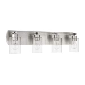 Hendrix 30.75 in. 4-Light Brushed Polished Nickel Finish Vanity Light with Clear Glass