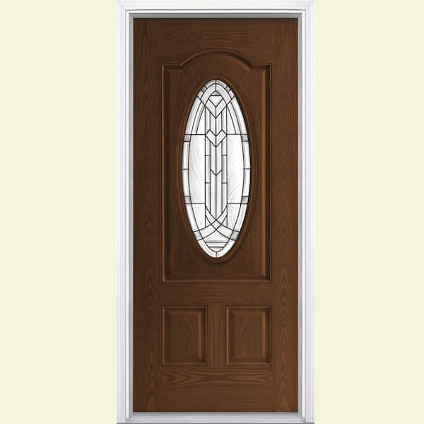 Masonite 36 in. x 80 in. Chatham 3/4 Oval Lite Right-Hand Inswing Finished Fiberglass Prehung Front Door with Brickmold