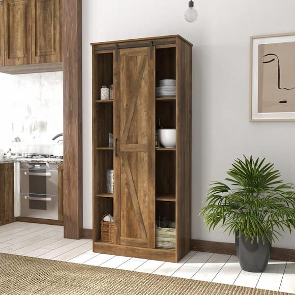 Hillsdale Furniture Powell Wood Kitchen Pantry with 1 Sliding Barn Door, Knotty Oak