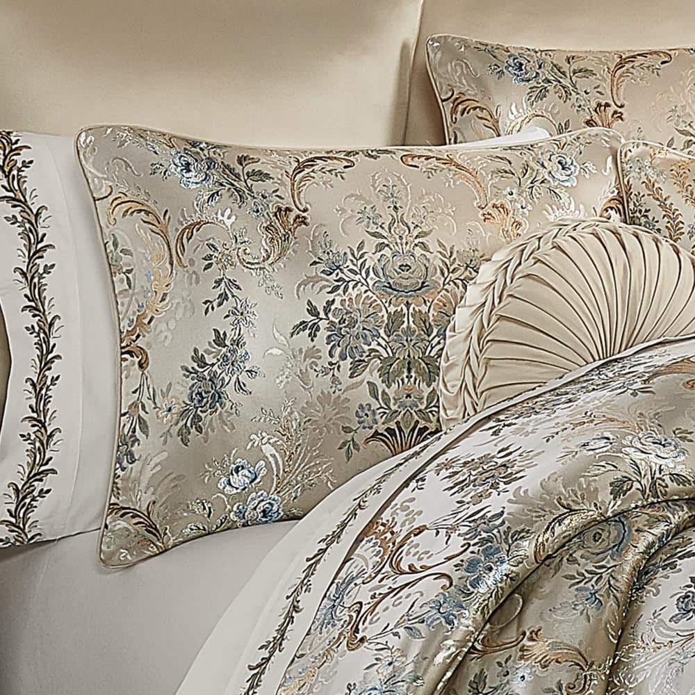 Jacqueline Teal Woven Queen Comforter Set with Gathered Embellishment