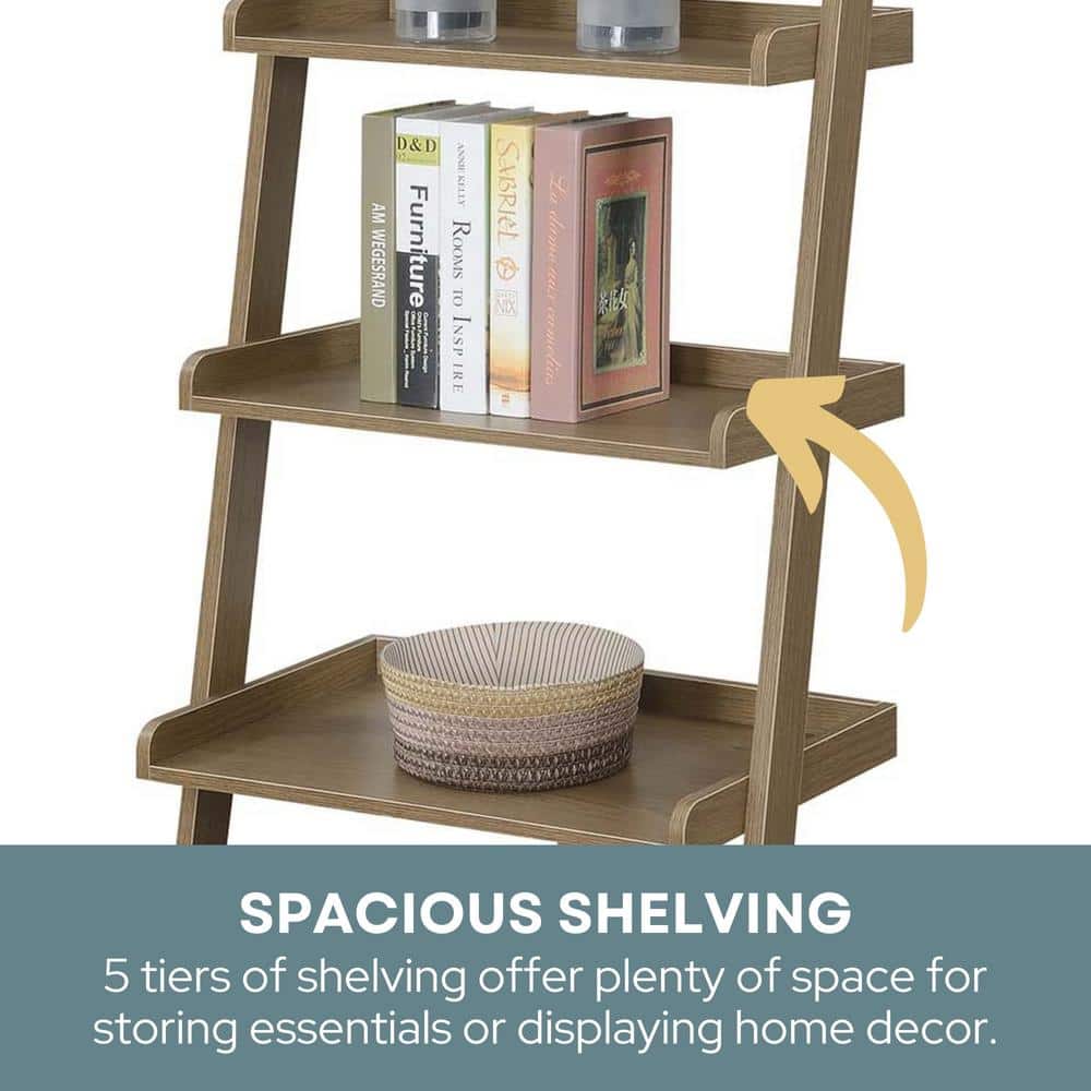 Elegant Black Wood 5-Shelf Ladder Bookcase