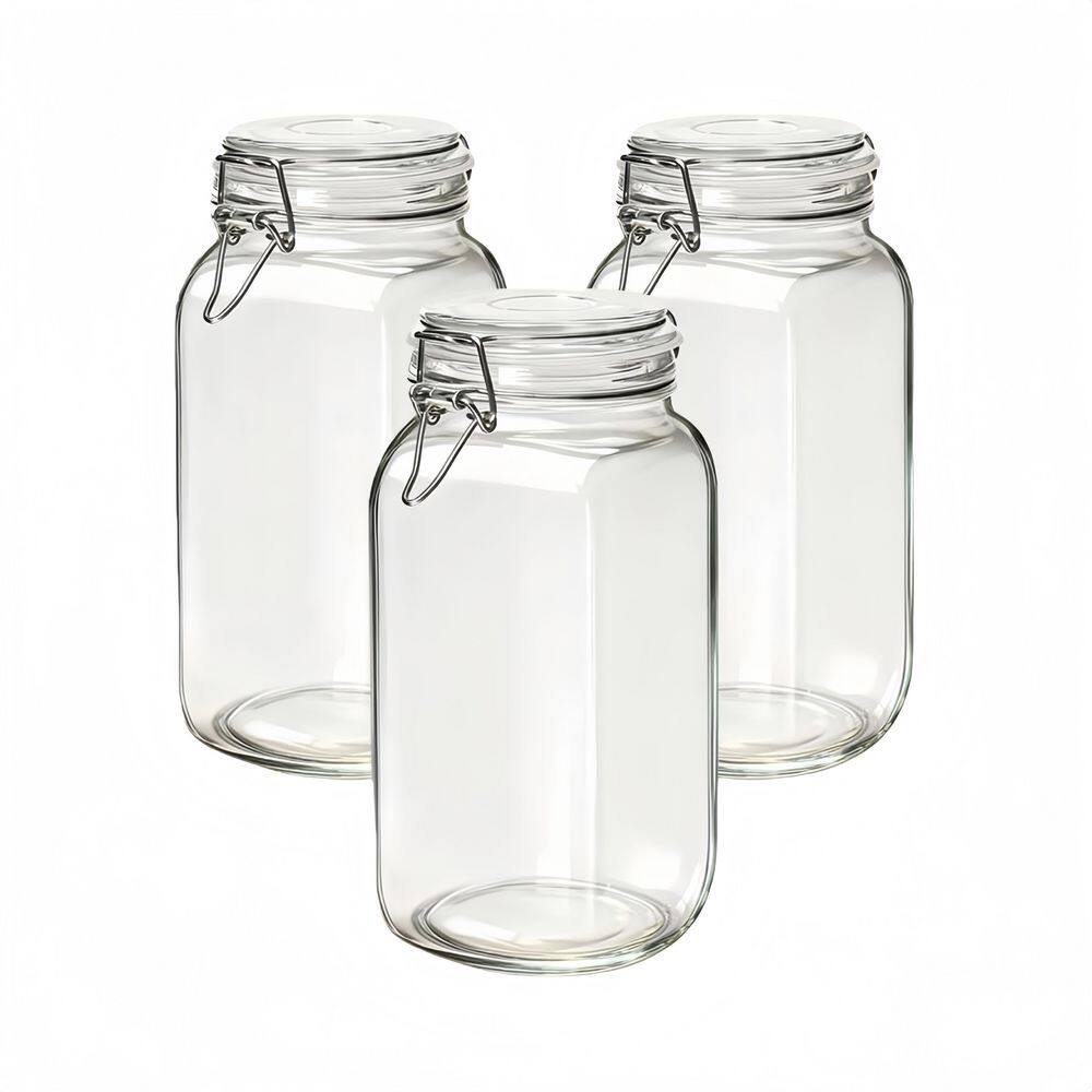 3 Pack Glass Clear Airtight Jars with Lids, Food Storage Canister Square with Clear Preserving Seal Wire Clip Fastening