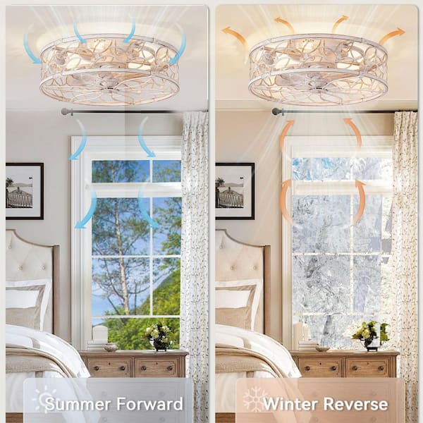 MOKSILED 18 in. Indoor Elegant White Gold Quiet Flush Mount Caged