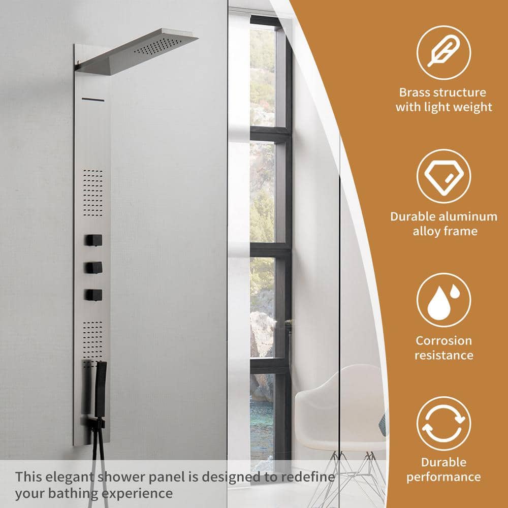 Nickel 4-Jet Rainfall Shower Panel System with Handheld Wand