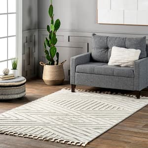 Bevin Abstract Chevron Tasseled Beige 5 ft. 3 in. x 7 ft. 6 in. Area Rug