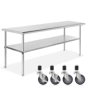 60 x 30 in. Stainless Steel Kitchen Utility Table with Bottom Shelf and Casters