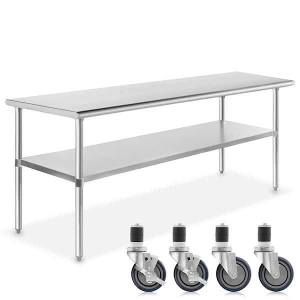 GRIDMANN 60 x 30 in. Stainless Steel Kitchen Utility Table with Bottom Shelf and Casters