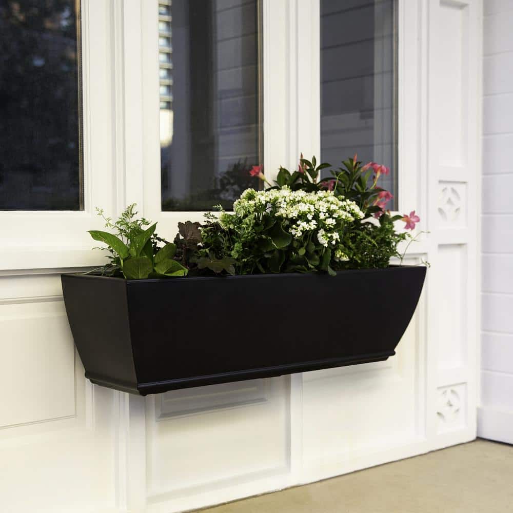 Acadia Black Polyethylene Self-Watering Rectangular Window Box Planter