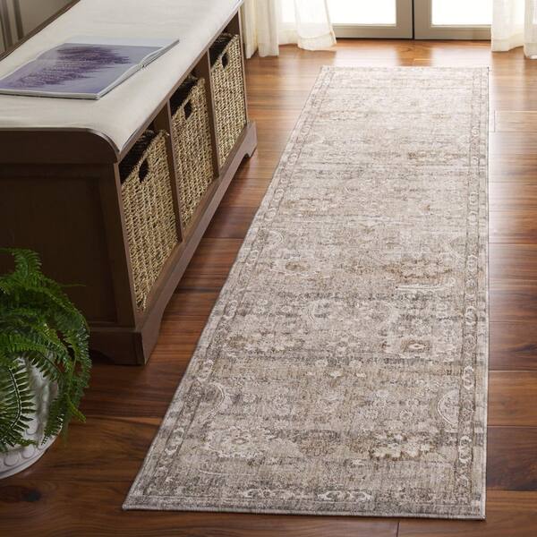 Mason 2 ft. x 10 ft. Gray/Beige Ornate Floral Border Runner Rug