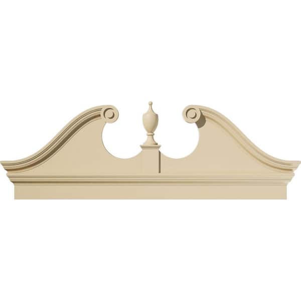 Ekena Millwork 62-in. W x 22-3/8-in. H x 2-3/4-in. P Rams Head Signature Urethane Combination Pediment Urn Ships Unattached in Box Prim