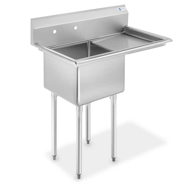 GRIDMANN 39 in. Freestanding Stainless Steel 1-Compartment Commercial Kitchen Sink with Right Drainboard