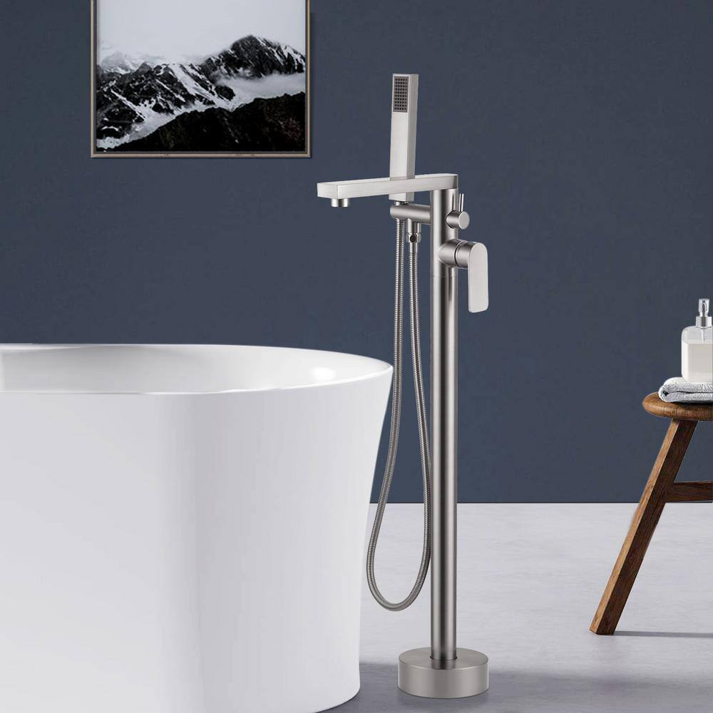 Brush Nickel Freestanding Tub Filler with Lever Handle