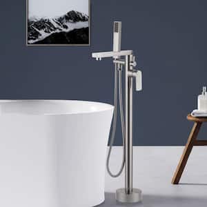 Single handle Floor Mounted Freestanding Tub Faucet With Hand Shower in Brush Nickel