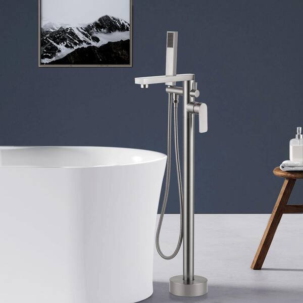 46 in. H x 11 in. W Single Handle Claw Foot Tub Faucet with Hand Shower in Brushed Nickel 46 in. H x 11 in. W Single Handle Claw Foot Tub Faucet with Hand Shower in Brushed Nickel