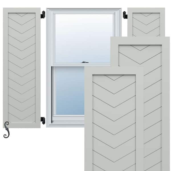 Ekena Millwork EnduraCore Single Panel Chevron Modern Style 12-in W x 32-in H Raised Panel Composite Shutters Pair in Hailstorm Gray