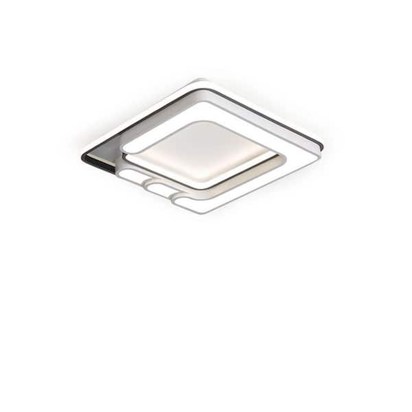 15.74 in. White Modern Square Flush Mount Ceiling Light with Dimmable Integrated LED and Remote for Bedroom Living Room