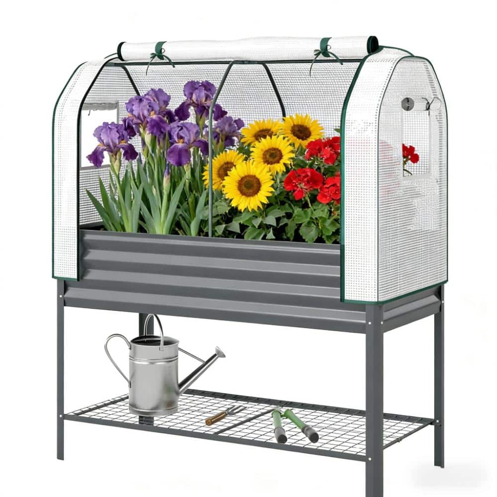 Gray Metal Raised Garden Bed with PE Greenhouse Cover for Outdoor (47 in. L x 22 in. W x 55 in. H) price history on PriceWatchPro