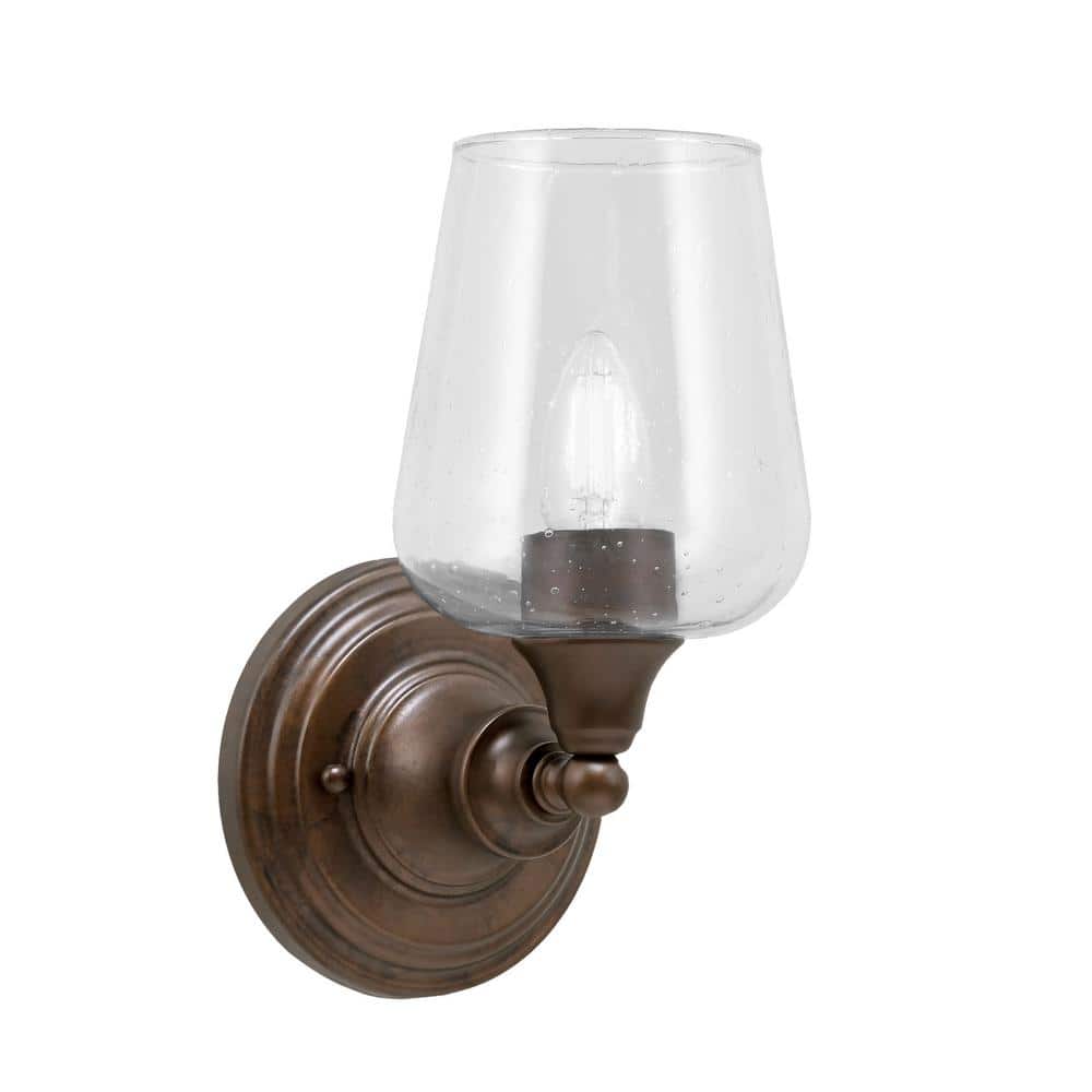 Fulton 1-Light Bronze Wall Sconce, 5 in. Clear Bubble Glass