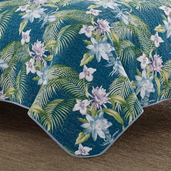 Summer Bloom Azalea Floral Garden Chintz 3-Piece Pink Blue White Green Poly  Cotton King Quilt Bedding Set