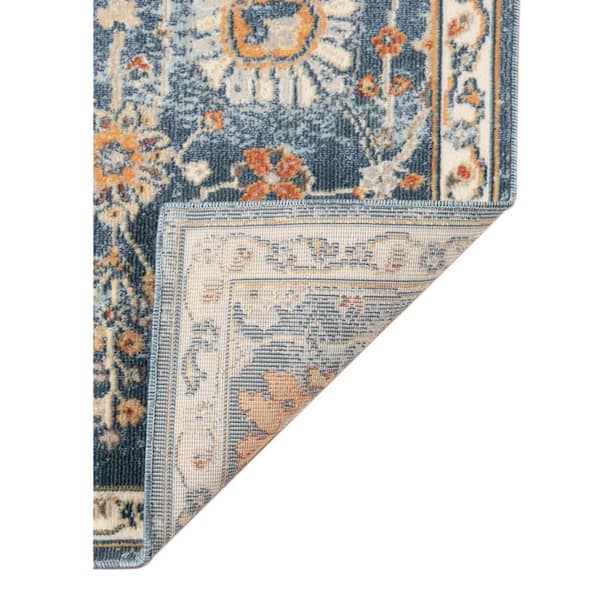 Blue, Orange 9 ft. x 12 ft. Loomed Floral Polypropylene Rectangle Indoor/Outdoor Area Rug