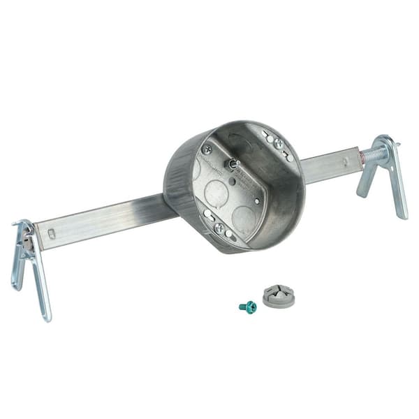 4 in. Round 2-1/8 in. Deep 21.5 cu. in. Metallic Ceiling Fan/Light Fixture Box and Brace Kit for Old/New Work