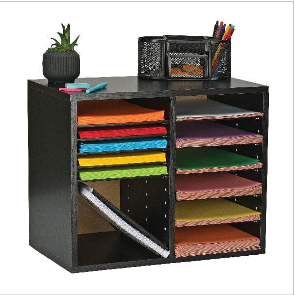 Black MDF Adjustable 12 Compartment File Sorter, 2 Pack