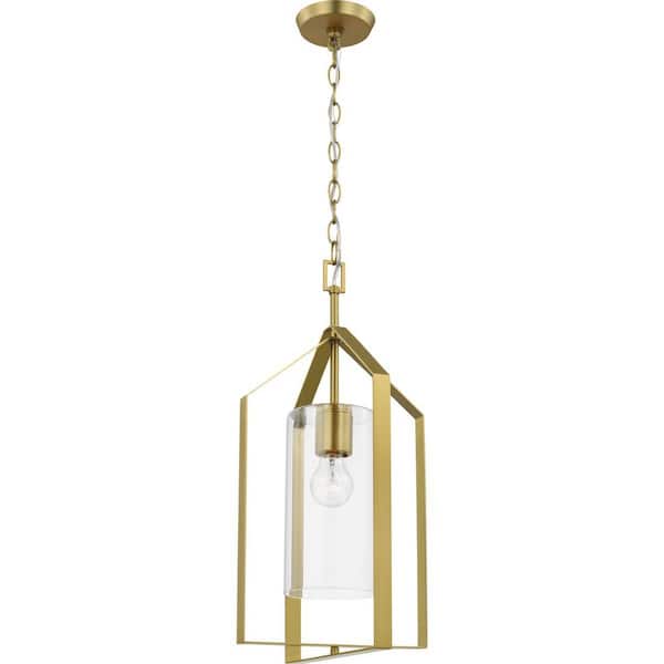 Vertex Collection 1-Light Brushed Gold Clear Glass Contemporary Foyer Light