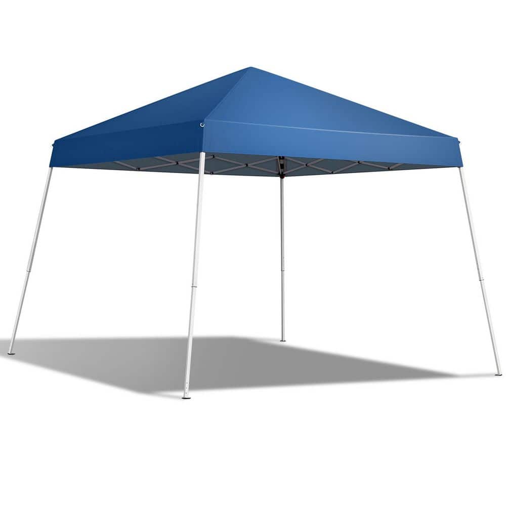 10 Ft Blue Steel Pop-Up Canopy Tent with Waterproof Cover