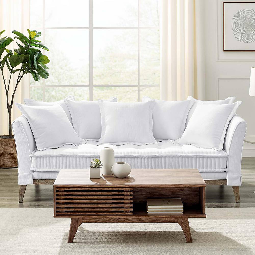 Rowan 84 in. White Fabric Sofa with Rustic Wood Frame