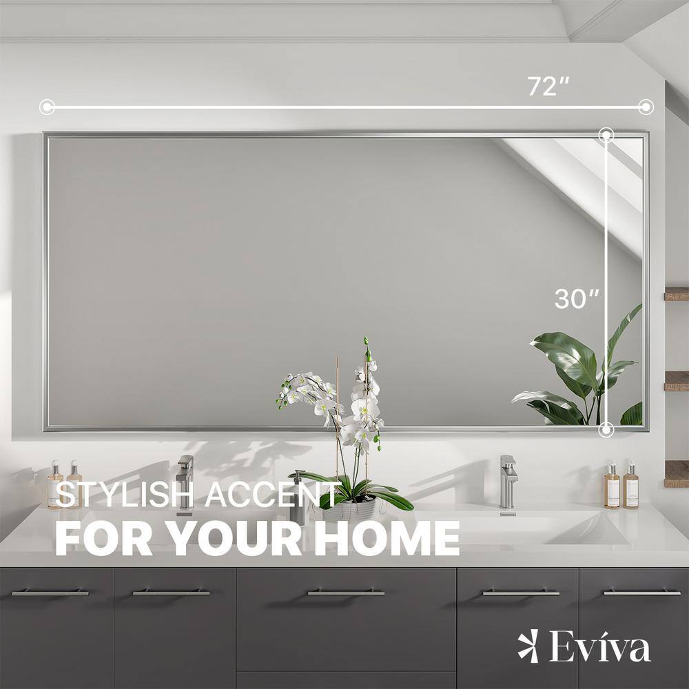 Oversized 72" Brushed Silver Metal Frame Rectangular Vanity Mirror