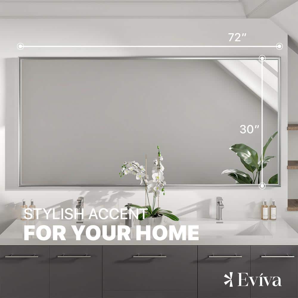 Oversized 72" Brushed Silver Metal Frame Rectangular Vanity Mirror