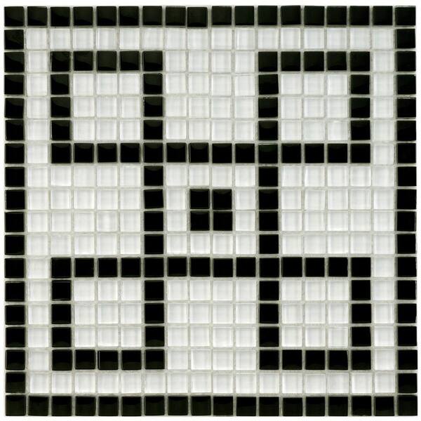 Merola Tile Tessera Ice White Greek Key 11-3/4 in. x 11-3/4 in. x 8 mm Glass Mosaic Mural Tile