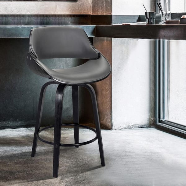 HomeRoots 30 in. Gray Low Back Metal Bar Stool with Faux Leather Seat