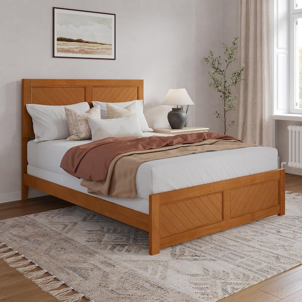 Canyon Light Toffee Natural Bronze Solid Wood Frame Queen Foundation Panel Bed Frame with Matching Footboard